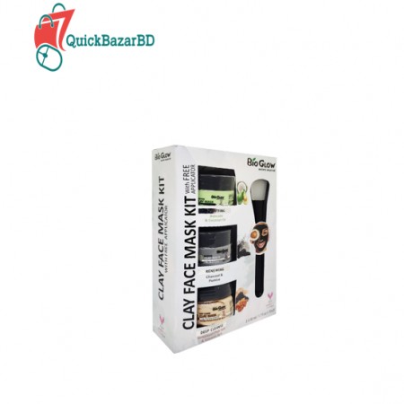 Bio Glow Clay Face Mask Kit With Free Applicator 3 x 50ml