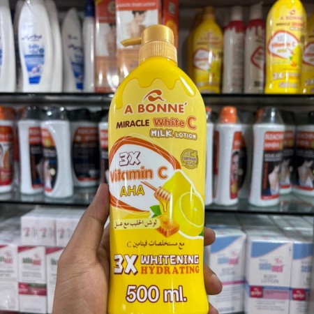 A Bonne Miracle White C Milk Lotion 3xVitC and AHA 500ml,A Bonne Spa Milk Body Lotion Made in THAILAND